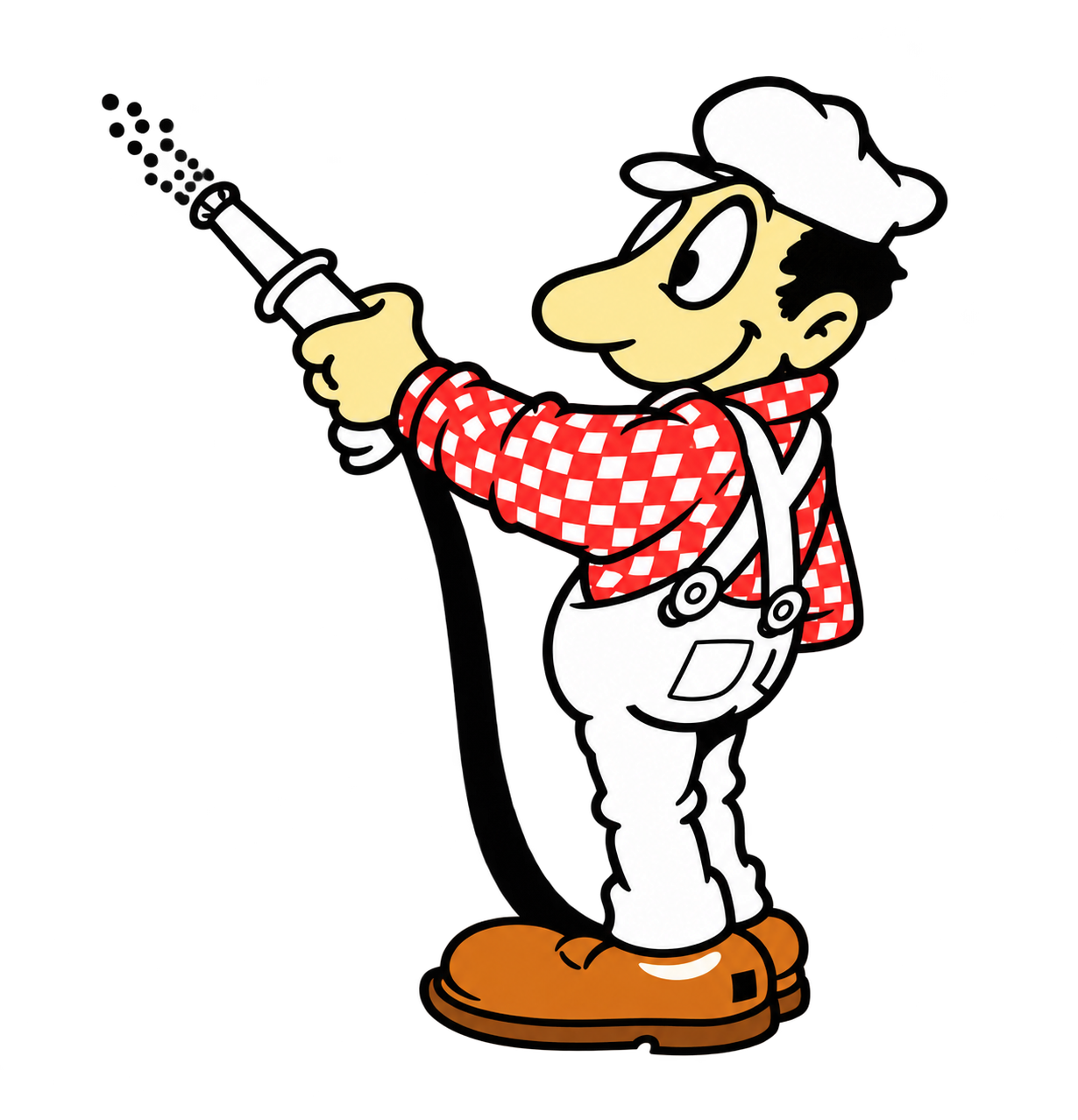 Mascotte du logo Démo Façade, artisan au travail